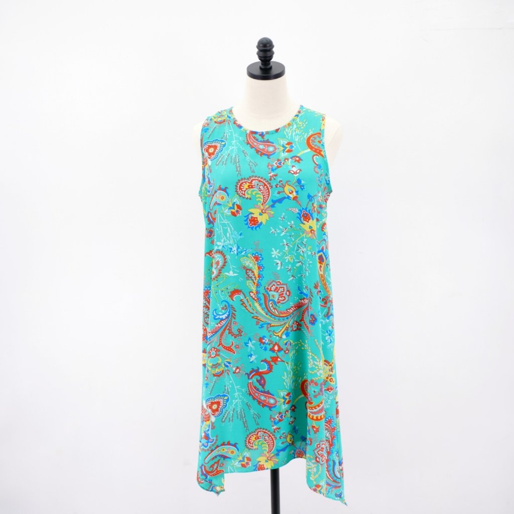 Madison Leigh 10 Teal Paisley Crew Neck Sleeveless Maxi Dress Polyester